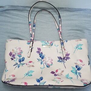 Nine West Floral Tote Bag Cream Pink Blue Faux Leather Large Shoulder Bag
Spring